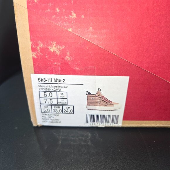 VANS- Sk8-Hi Mte-2 Hightop/boot COLOR-CHIPMUNK/MARSHMELLO SIZE-MENS 6/WOMEN 7.5 - Picture 4 of 8